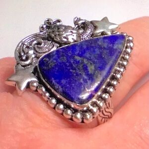 Lapis Lazuli Stamped 925 Sterling Silver Ring
